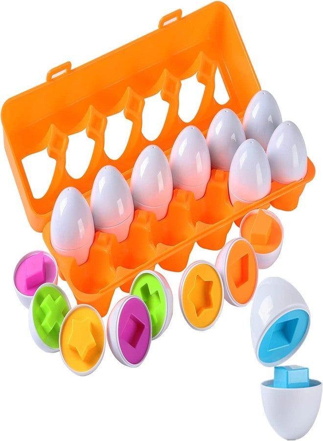 plutofit Matching Eggs 12 Pcs Set Color & Shape Recoginition Sorter Puzzle Game Early Learning Educational Fine Motor Skill Montessori Gift for 1 2 3 4 5Yrs Old Toddlers-Multicolor - Image 2